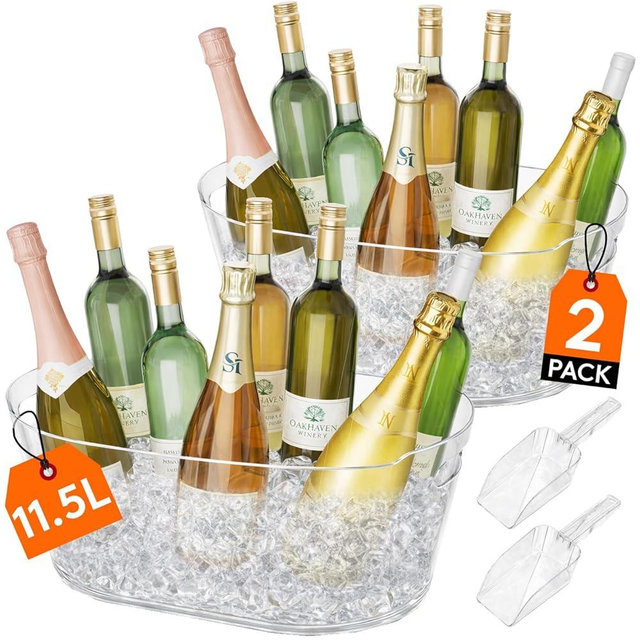 Lifewit 11.5L Ice Bucket for Parties 2 Pcs, Large Portable Drink Bucket for Cocktail Bar, Champagne Cooler for Beverage/Wine/Beer, Mimosa Bar Supplies Chiller Tub with Scoop 38 x18x20 cm/15x7x8 inches