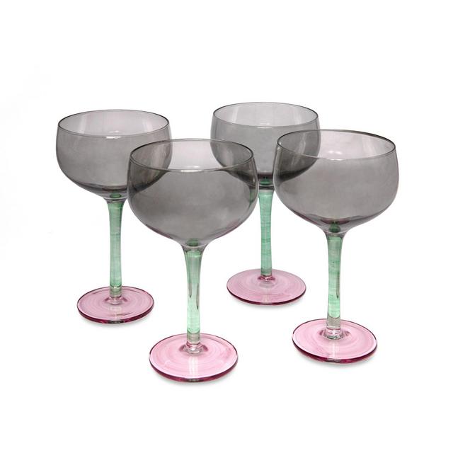 Candy glass champagne coupe in bloom, set of 4