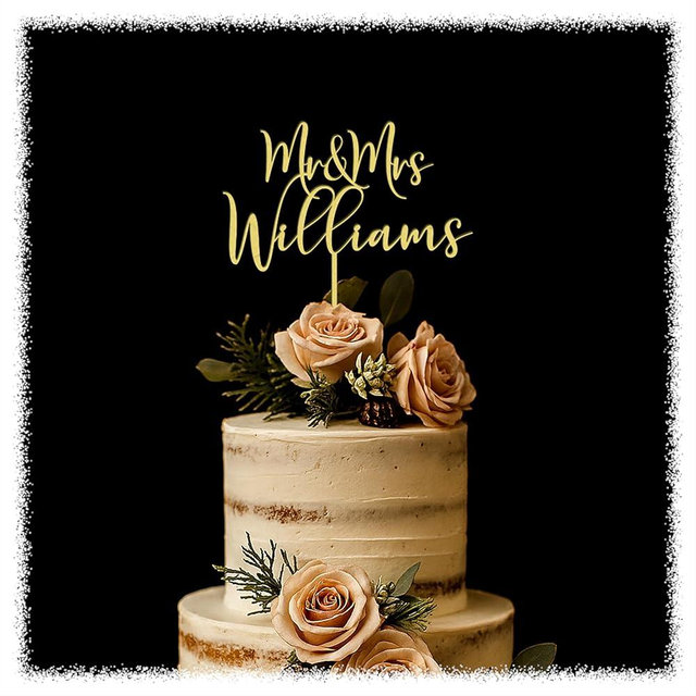 Personalized Gold Wedding Cake Topper – Custom Rustic Mr & Mrs, Anniversary or Any Wording