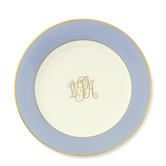 Pickard Color Sheen Dinner Plate, Blue Gold Monogrammed