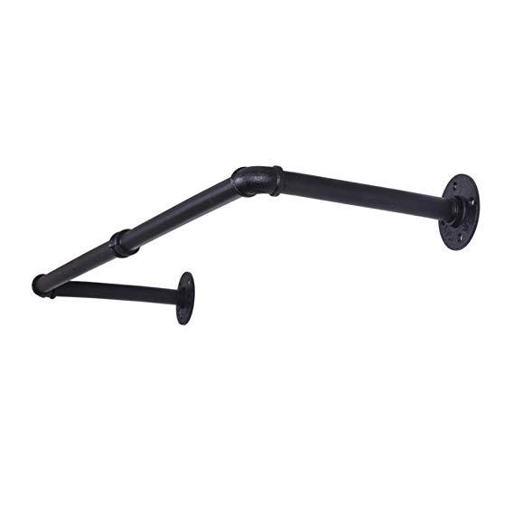 OROPY Industrial Pipe Clothes Rack, Heavy Duty Detachable Wall Mounted Black Iron Garment Bar, Multi-Purpose Hanging Rod for Closet Storage, Black (Two Base, 36")