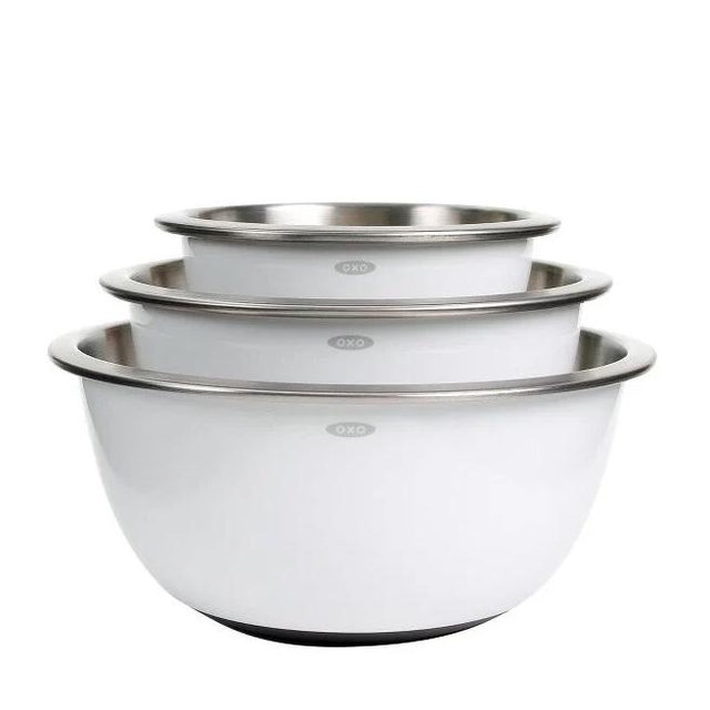 3-Piece Stainless Steel Mixing Bowl Set - White