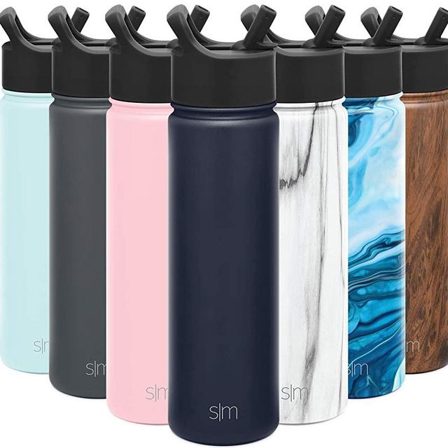 Simple Modern Insulated Water Bottle with Straw Lid Reusable Wide Mouth Stainless Steel Flask Thermos, 22oz (650ml), Deep Ocean