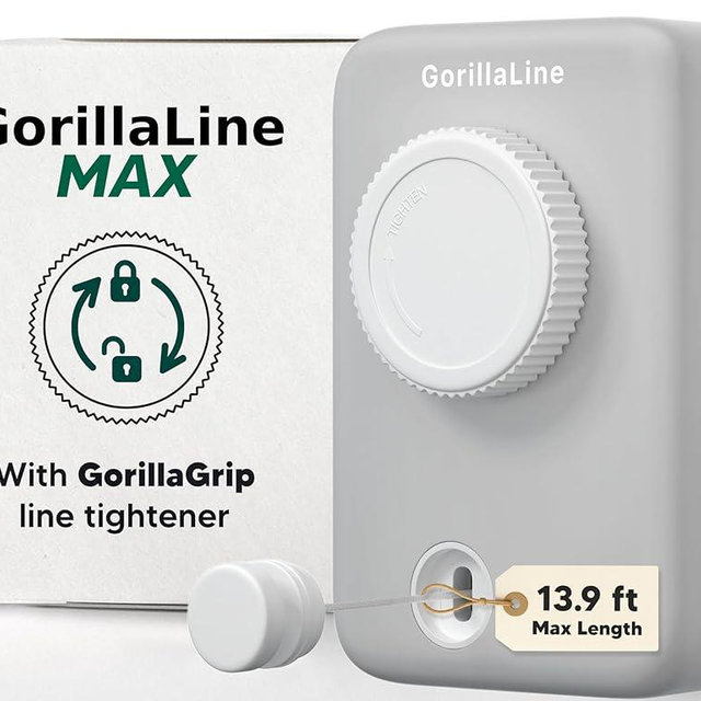 GorillaLine Max - Retractable Clothesline Indoor Outdoor Clothes Line - Heavy Duty Clothes Drying Laundry Line - Wall Mounted Drying Rack - Air Dry Clothing - Max Tighten with GorillaGrip