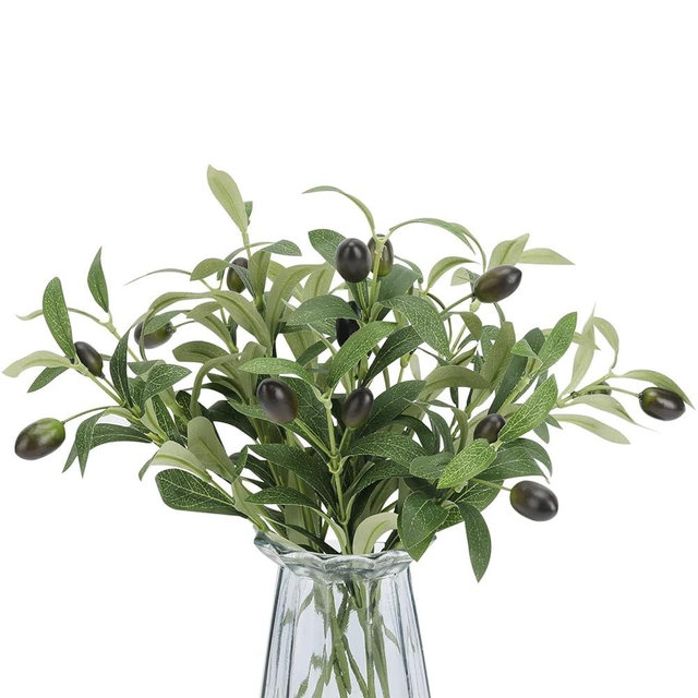 Erlandens 10pcs Faux Olive Leaves Stems 10” Tall Artificial Plants Olive Tree Branches for Small Vase Tabletop Greenery Decor for Home Office Wedding Party (Vase Not Included)