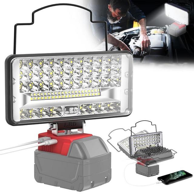 Cordless LED Work Light for Milwaukee 18v Battery, 60W 6000Lumen Portable Light for m18 Battery Powered Work Light Tool only with USB & Type-C Charging for Workshop, Car Repairing, Mechanics, Camping