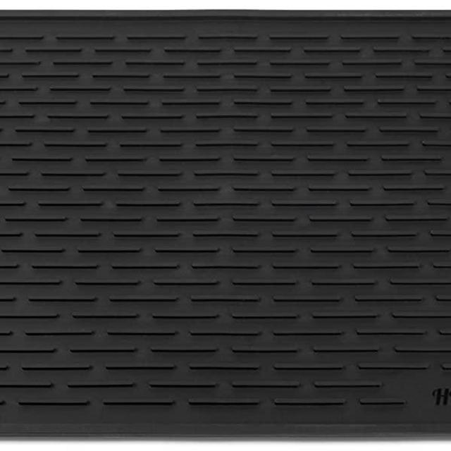HOTPOP XXL (24"x18") Super Sturdy Silicone Dish Drying Mat and Trivet, Dishwasher Safe, Heat Resistant, Eco-Friendly (Black)