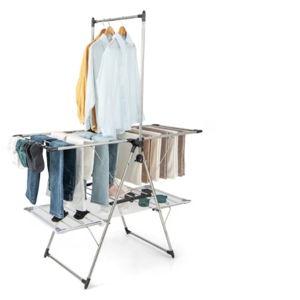 Fenbeli Large Foldable Clothes Drying Rack with Tall Hanging Bar for Indoor Drying