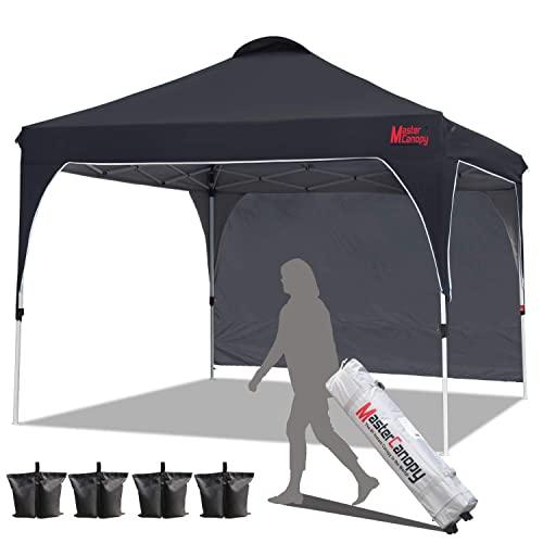 MASTERCANOPY Patio Pop Up Instant shelter Beach Canopy Better Air Circulation Canopy with Wheeled Backpack Carry Bag (8x8 ft, Black)