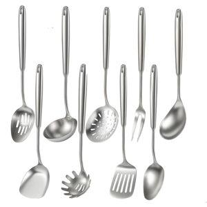Newness 9 Pcs Cooking Utensils Set, 304 Stainless Steel Kitchen Utensils Set, Metal Kitchen Accessories, Include Soup Ladle, Slotted Skimmer Spoon, Spaghetti Spoon and Spatula, Dishwasher Safe