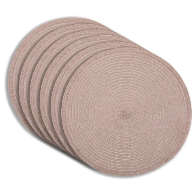 Dainty Home Lurex 15" Round Woven Placemats Set of 6 - Reversible & Non-Slip Table Mats - Rose Gold