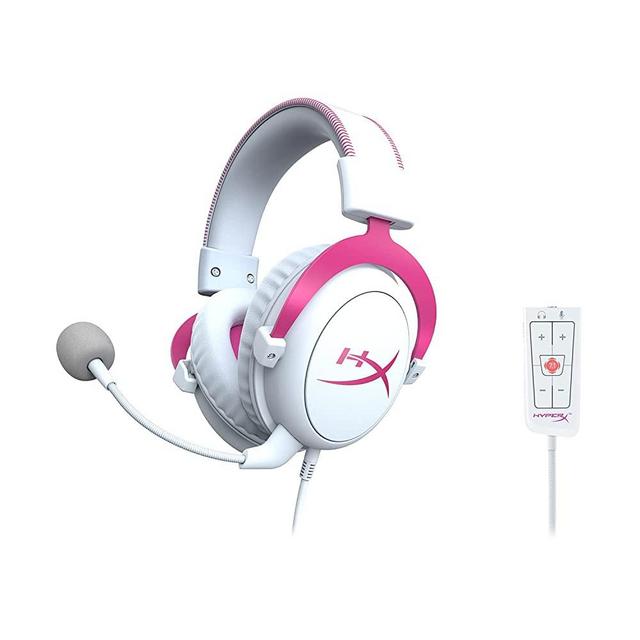 HyperX Cloud II - Gaming Headset, 7.1 Virtual Surround Sound, Memory Foam Ear Pads, Durable Aluminum Frame, Detachable Microphone, Works with PC, PS5, PS4 – White/Pink