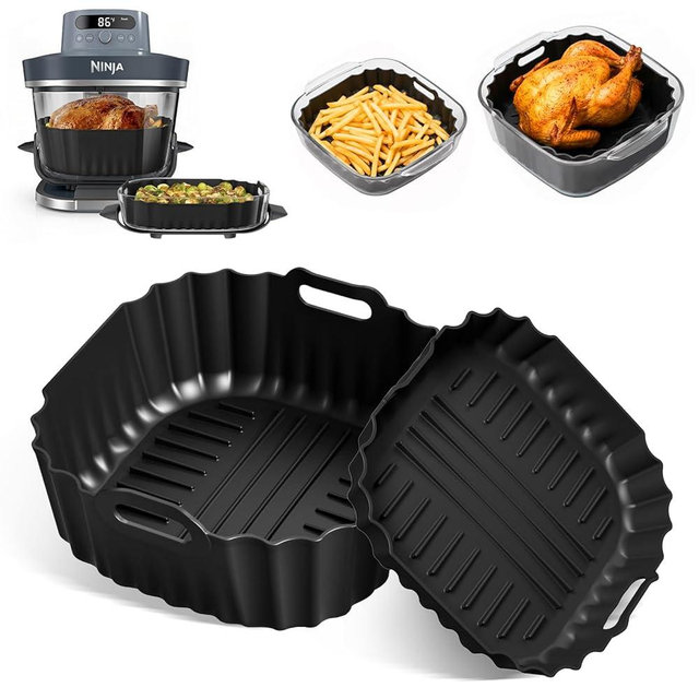 Silicone Air Fryer Liners 2 Pack, Reusable Non-Stick Square Liners Compatible with Ninja Crispi Pro Glass Air Fryer AS101CY, 5–6.5QT Air Fryer Baskets