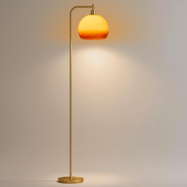 URLIGHTS Glass Floor Lamp,67" Modern Standing Lamp with Sunset Grapefruit Glass Lampshade Metal Pole for Living Room, Bedroom, Office - Heavy Base,Pedal Switch (Include Bulb)(Gradient)