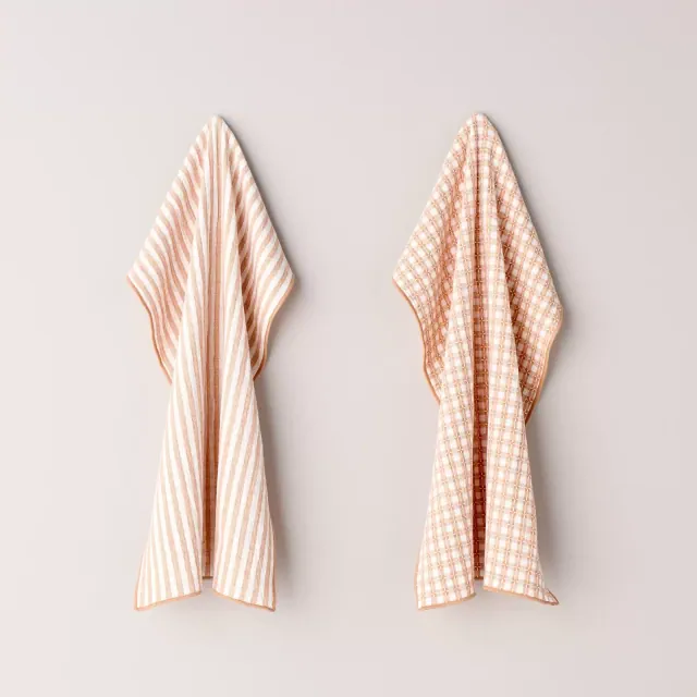 2ct Reversible Textured Gingham/Stripe Kitchen Towel Set Blush - Hearth & Hand™ with Magnolia