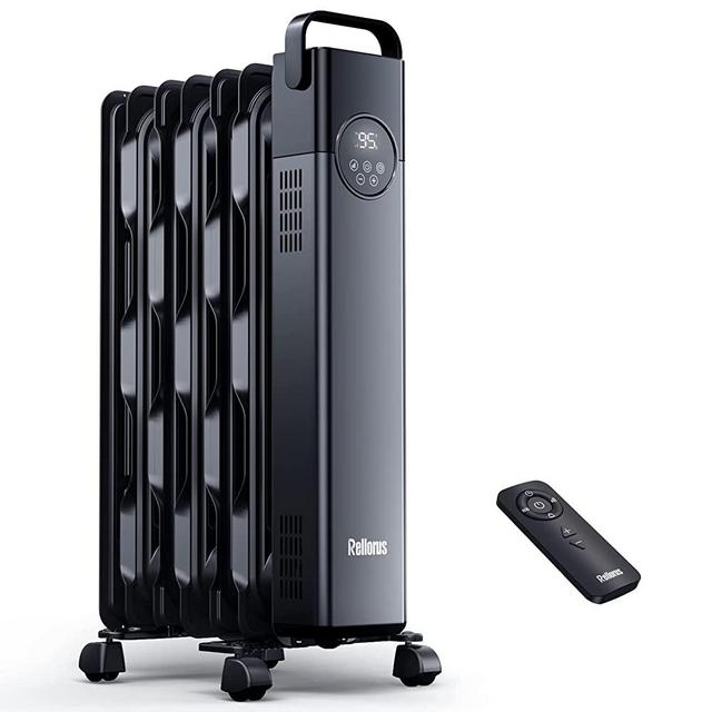 Rellorus Radiator Heater, Space Oil Filled Heater 1500W, 4 Modes, 24H Timer, Adjustable Thermostat, Quiet, Electric Portable Heater with Remote for Home, Office, Bedroom, Indoor Use