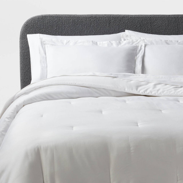 3pc King Luxe Embroidered Border Comforter and Sham Set White/Light Gray - Threshold™