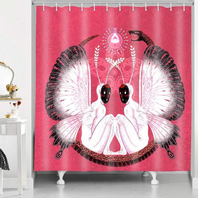 RHDORH Fantasy Butterfly Shower Curtain Fairy Wings White Funny Villain Pink Background Polyester Fabric Bath Curtain Set with Hooks 72x72In YLLMDO57