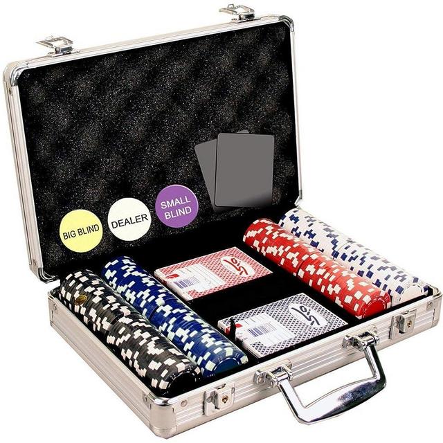 DA VINCI 200 Dice Striped 11.5 Gram Poker Chip Set with Aluminum Case, Dealer Button, 2 Decks of Cards