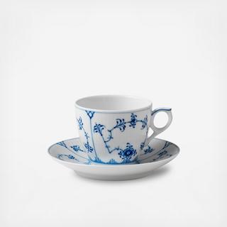 Blue Fluted Plain Coffee Cup & Saucer