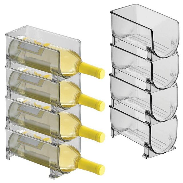 mDesign Plastic Free-Standing Water Bottle and Wine Rack Storage Organizer for Kitchen Countertops, Table Top, Pantry, Fridge - Stackable, Holds 1 Bottle Each - 8 Pack - Smoke Tint