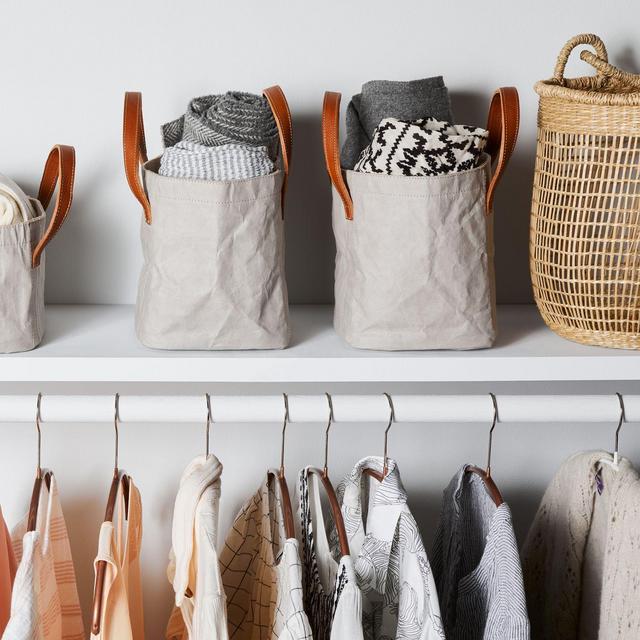Italian Storage Bins with Leather Handles