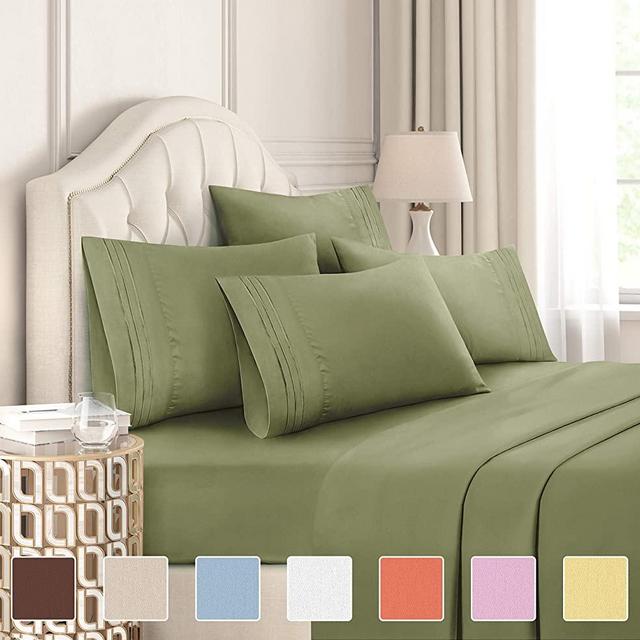King Size Sheet Set - 6 Piece Set - Hotel Luxury Bed Sheets - Extra Soft - Deep Pockets - Easy Fit - Breathable & Cooling Sheets - Wrinkle Free - Green - Sage Green Bed Sheets - Kings Sheets - 6 PC