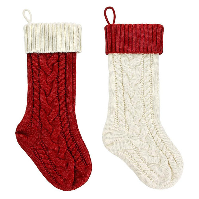 PETOX Personalized Christmas Stockings - 18 Inches Large Size Hanging Knitted Stockings for Fireplace, Christmas Tree and Family Holiday Decorations (Ivory/Burgundy, Pack of 2)