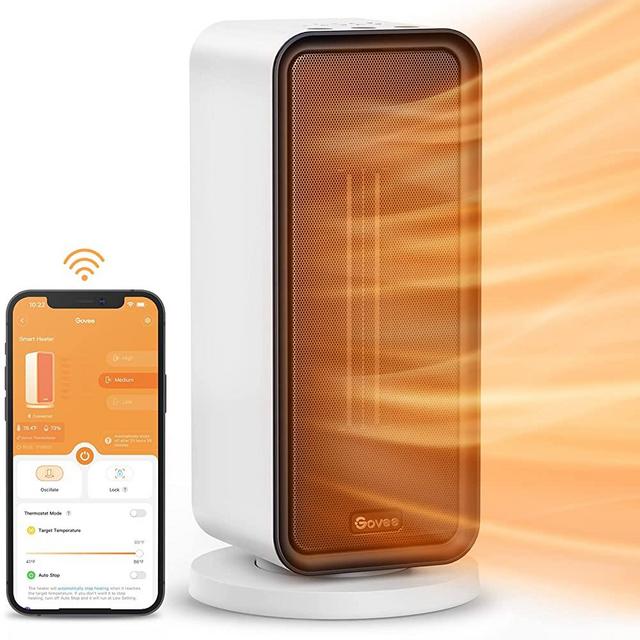 Govee Space Heater, Smart Electric Space Heater with Thermostat, Wi-Fi & Bluetooth App Control, Works with Alexa & Google Assistant, 1500W Ceramic Portable Heater for Office, Bedroom, Indoors