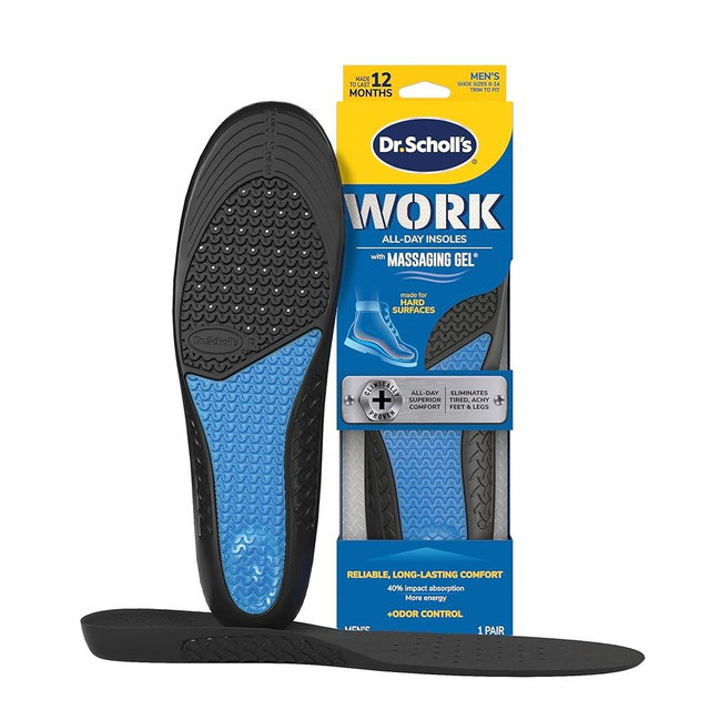 Dr. Scholl's Work All-Day Superior Comfort Insoles with Massaging Gel - Designed for Men & Women with Hard-Working Feet, Eliminates Sore Muscles and Tired Legs, Arch Support Inserts with Odor Control