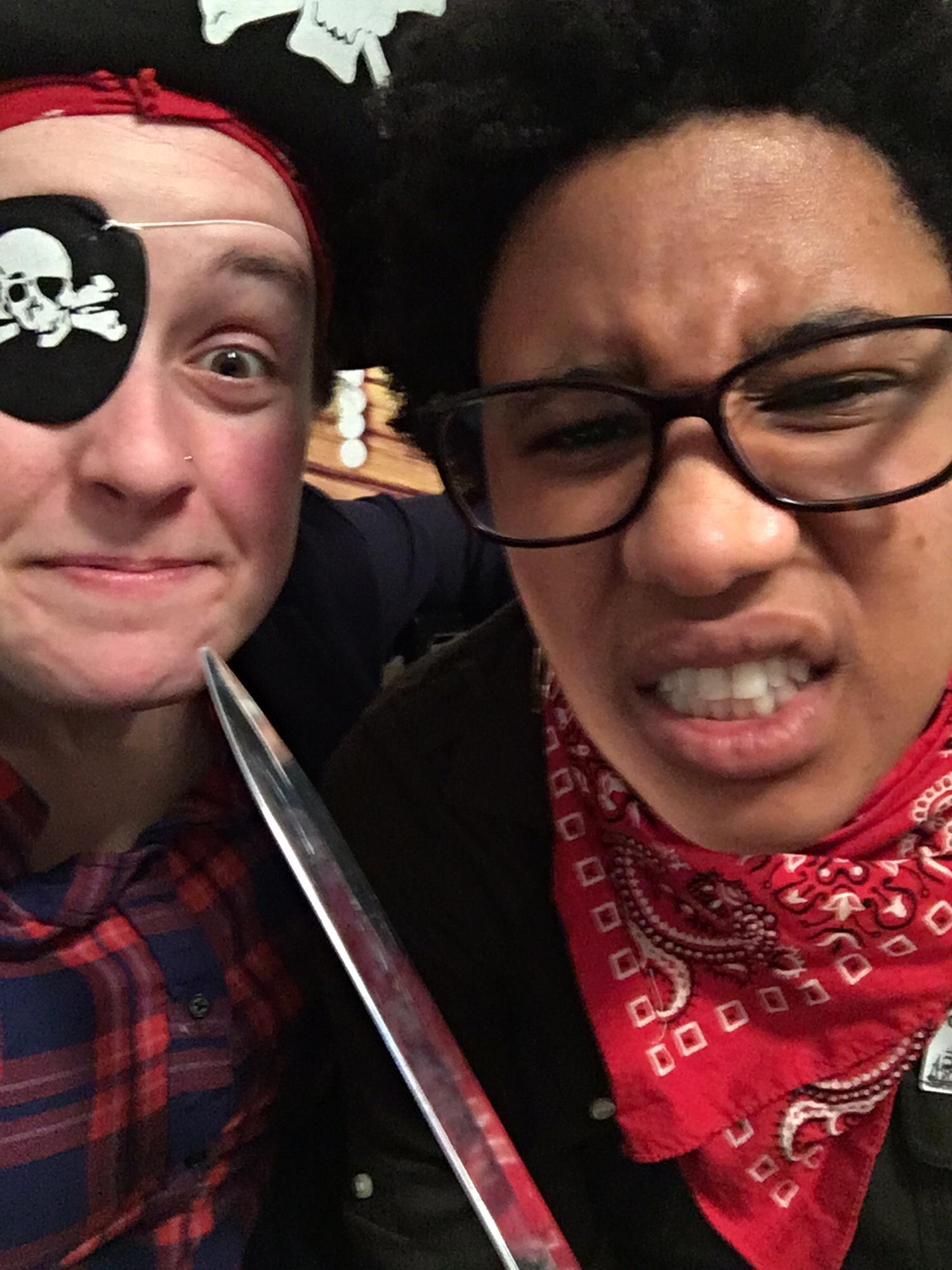 We got all dressed up for a pirate-themed murder mystery party, thanks to our friend Lauren!