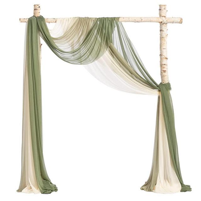 Ling's moment New Version Easy Hanging Wedding Arch Draping Fabric 3 Panels 30" w x 26.5ft for Wedding Ceremony Reception Swag Decorations (Milky Green+ Campsite Green+ Nude)