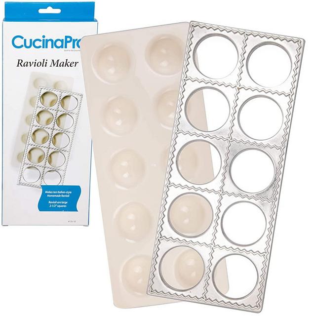 Ravioli Mold with Extra Large 1 3/4 Inch Squares- Authentic Ravioli Tray and Press Makes 10 Italian Raviolis at a Time