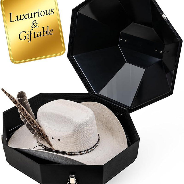 Mavericrest Cowboy Hat Box for Travel – Cowboy Hat Travel Case Hard Shell w/Mirror, Latches & Bag – Western Hat Can for Cowboy - Hat Boxes for Men & Hat Boxes for Women Storage - Midnight Black