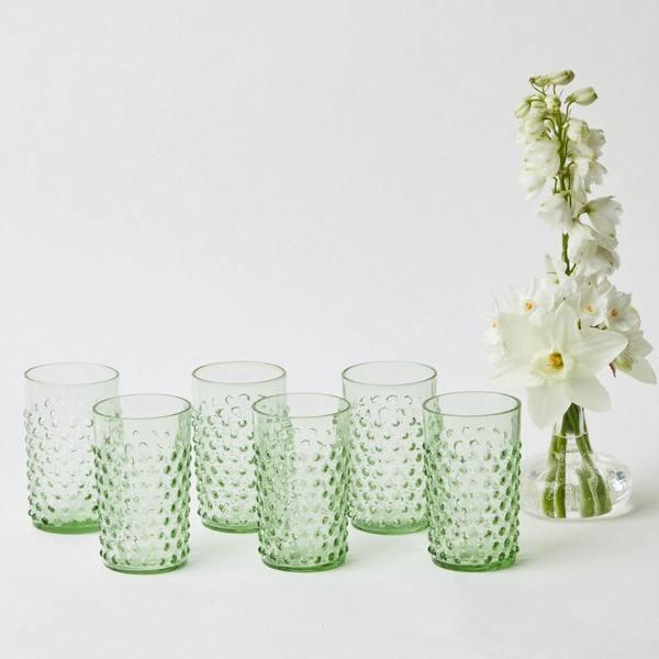 Emerald Hobnail Glasses (Set of 6)