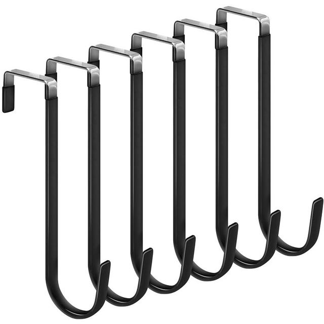 FYY Over The Door Hooks, 6 Pack Upgraded Long Door Hangers Hooks with Rubber Prevent Scratches Heavy Duty Organizer Hooks for Hanging Clothes, Towels, Hats, Coats, Bags Black