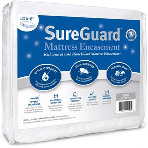 King (6-8 in. Deep) SureGuard Mattress Encasement - 100% Waterproof, Bed Bug Proof, Hypoallergenic - Premium Zippered Six-Sided Cover - 10 Year Warranty