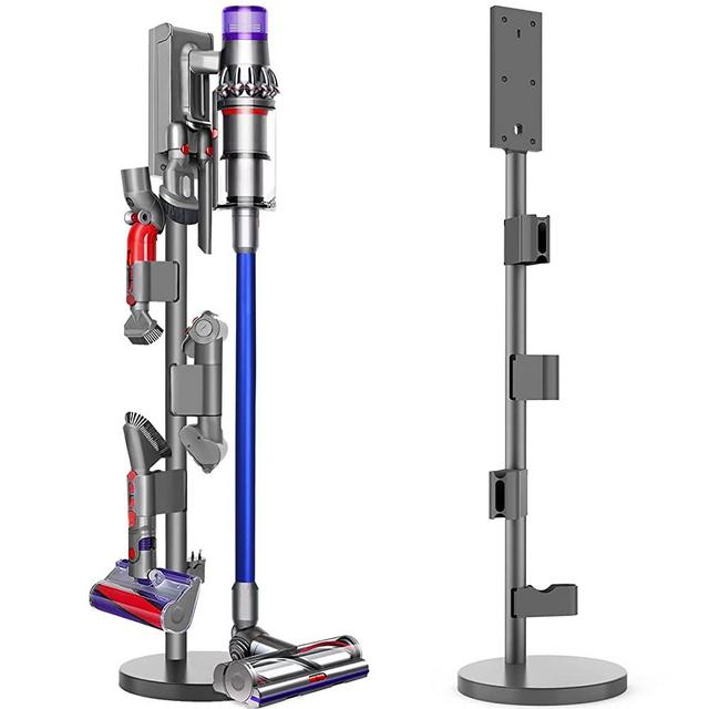 Lasvea Vacuum Stand for Dyson V15 V12 V11 V10 V8 V7 V6 Cordless Vacuum Cleaner, Metal Storage Holder with 4 Adjustable Clips for 8 Heads & Charger, Cord Slot, 6.3 Lb Heavy Base