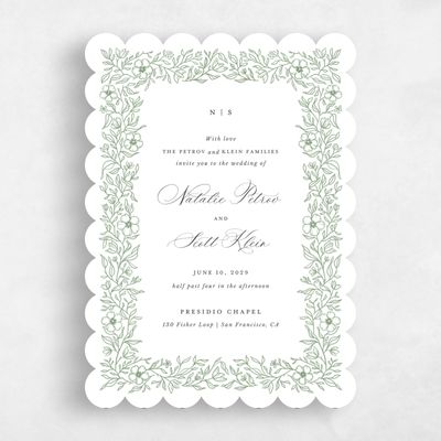 White Scalloped Wedding Invitation - Elaina Portrait