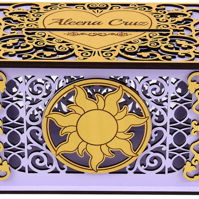 Tangled Sun Wedding Card Box, Rapunzel Quinceanera Money Box, Personalized Lockable Card Box for Sweet 16, Wooden Box for Wedding Greetings