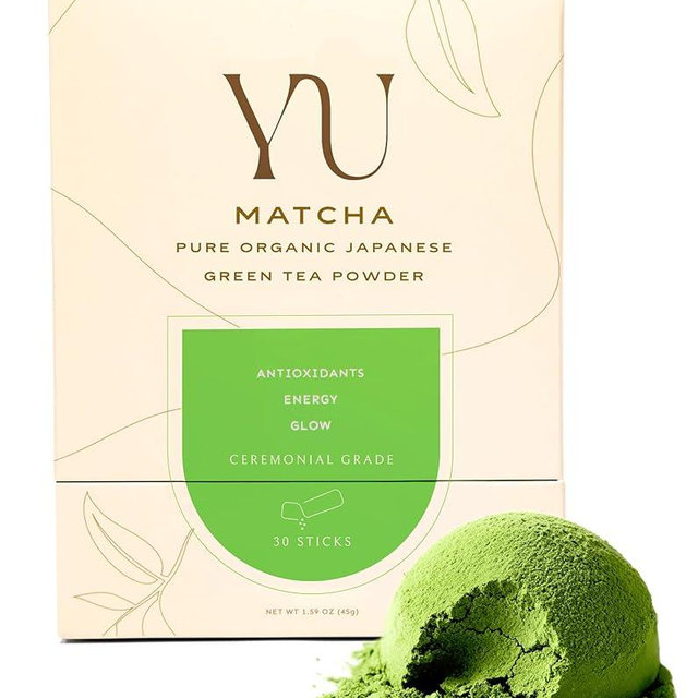 Yu Tea Organic Ceremonial Grade Matcha Powder, 30 Instant Packets | Packed with Antioxidants, L-Theanine & Natural Caffeine | Unsweetened Grade A Japanese Matcha Powder | Single Serve Sticks