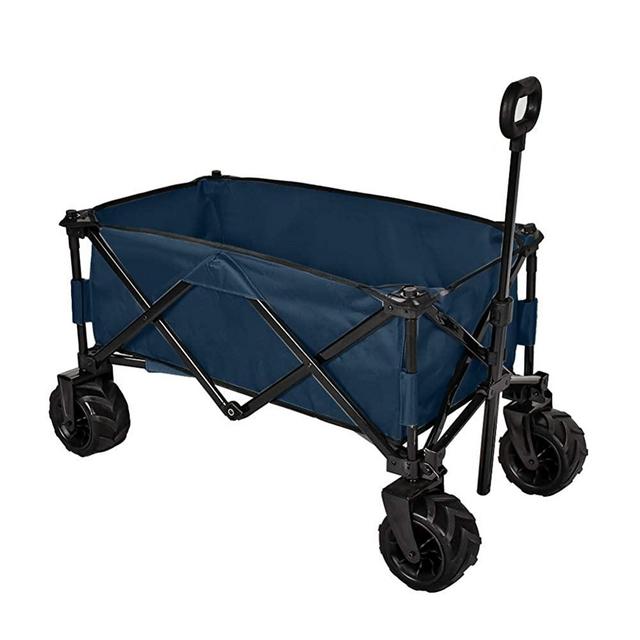 MAGIC UNION Folding Wagon Collapsible Utility Big Wheels Shopping Cart for Beach Outdoor Camping Garden Canvas Fabric All Terrain Heavy Duty Portable Grocery Cart Buggies Adjustable Handle (Navy)