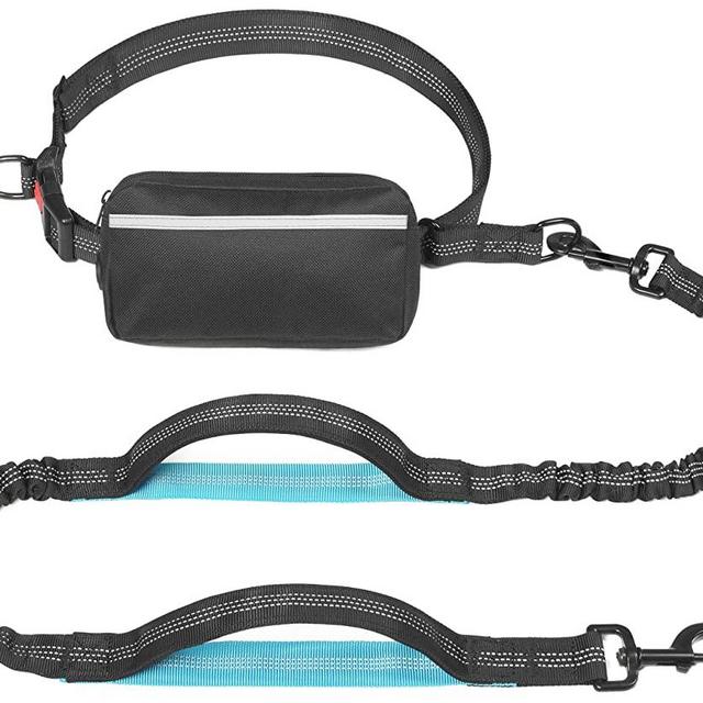 iYoShop Hands Free Dog Leash with Zipper Pouch, Dual Padded Handles and Durable Bungee for Walking, Jogging and Running Your Dog (Medium, 8-25 lbs, Black)