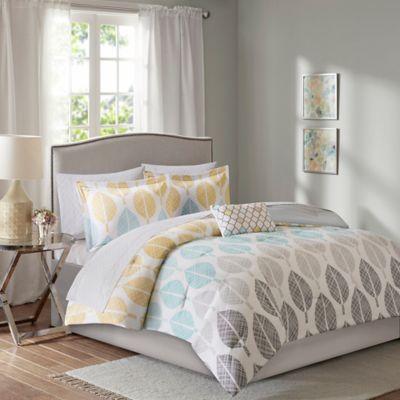 Madison Park Essentials Central Park 9-Piece King Reversible Comforter Set in Yellow/Aqua