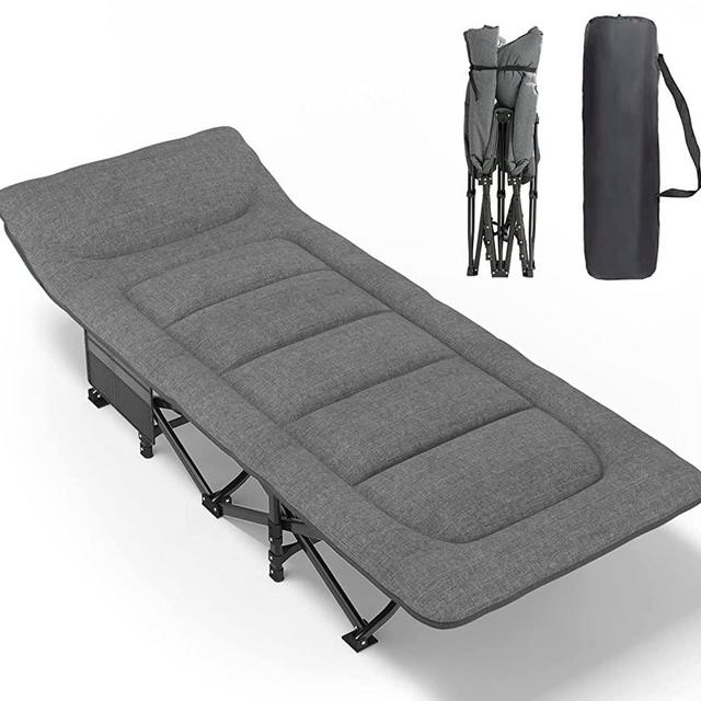 ATORPOK Camping Cot for Adults with Cushion and Pillow, Portable Folding Bed for Sleeping, Lightweight Tent cot with Carry Bag for Kids Supports 450 lbs (Grey)