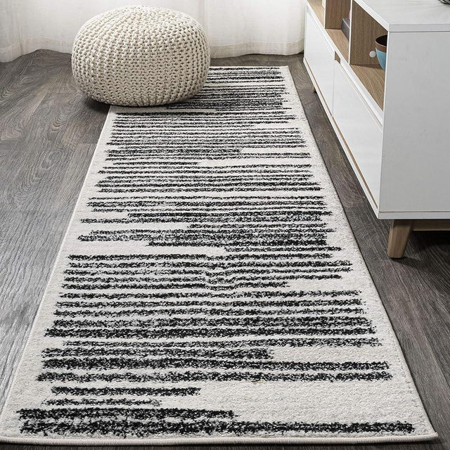 JONATHAN Y Khalil Modern Berber Stripe Cream/Black Runner Rug, 2x20, Contemporary, Bohemian, Easy-Cleaning for Living Room, Bedroom, Kitchen, Pet Friendly, Non-Shedding (MOH207A-220)