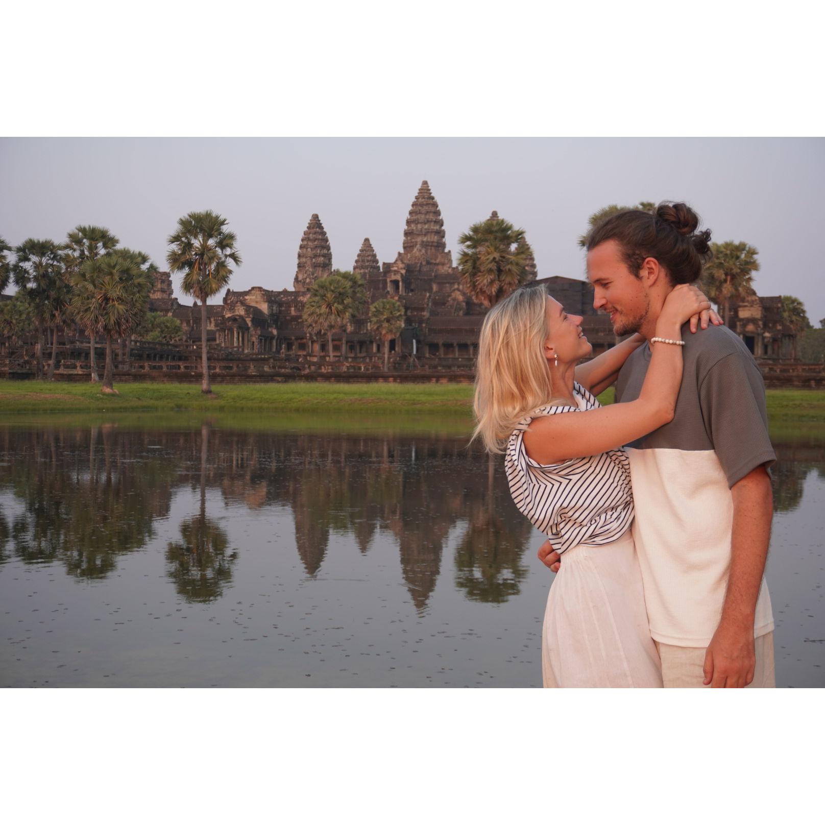 "Just the two of us, creating memories in foreign lands..." Watching the sunset in Angkor Watt, Cambodia
