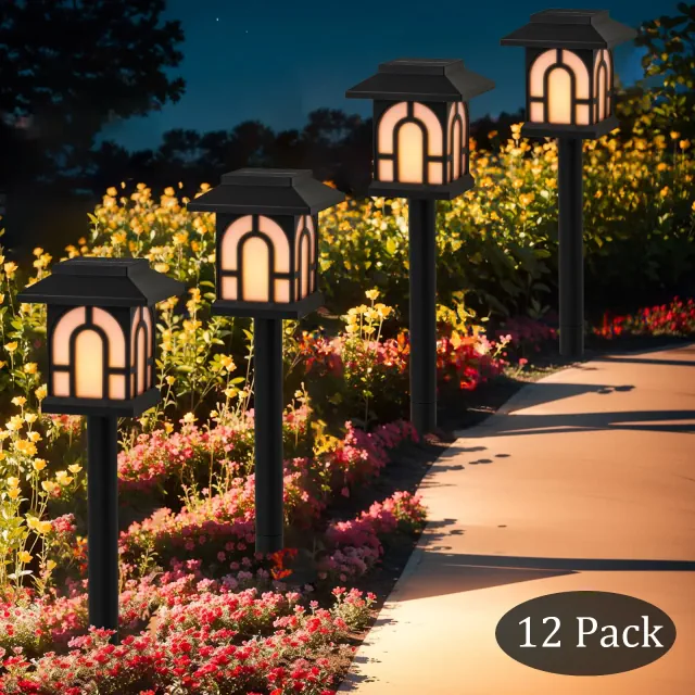 C Cattleya 12-Pack Black Solar Flickering Flame LED Outdoor Path Lights