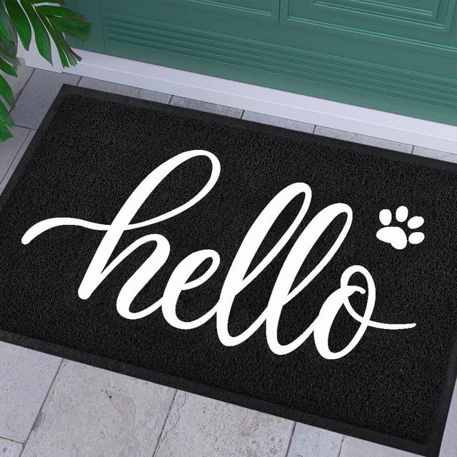 T.HENV Door Mat Outside Entrance, Waterproof Outdoor Indoor Hello Welcome Doormat, Funny Cute Dog Cat Front Door Mat for Entryway Floor, Low Profile, Patio Porch Mat, 32x20, Black-White