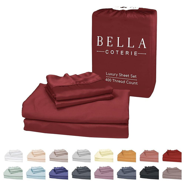 Bella Coterie Luxury Bamboo Viscose Cal King Size Sheet Set | 100% Organically Grown | Ultra Soft | Cooling for Hot Sleepers | 18" Deep Pocket [Merlot]